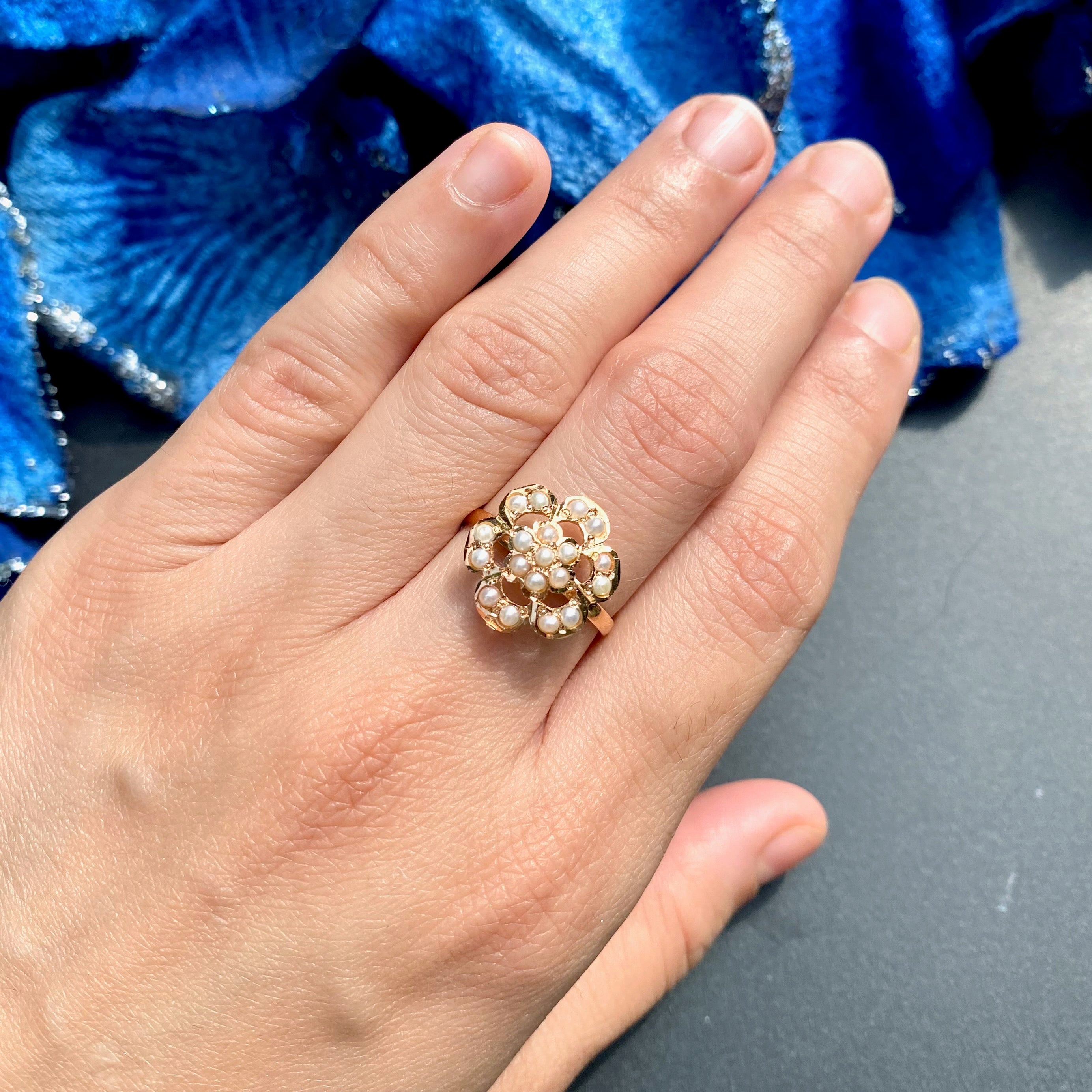 Dainty Pearl Jadau Ring | 925 Silver Gold Plated LR 120