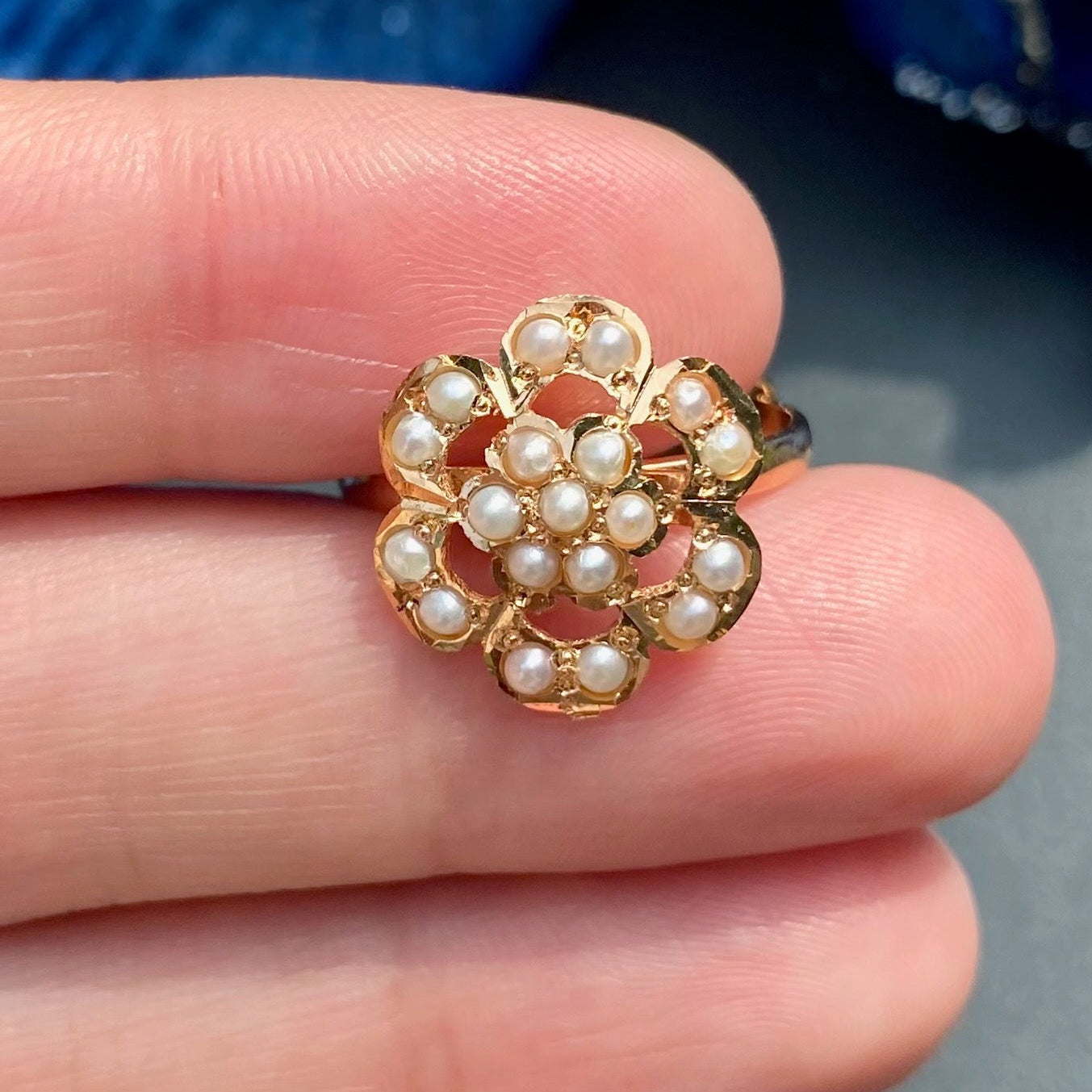 Dainty Pearl Jadau Ring | 925 Silver Gold Plated LR 120