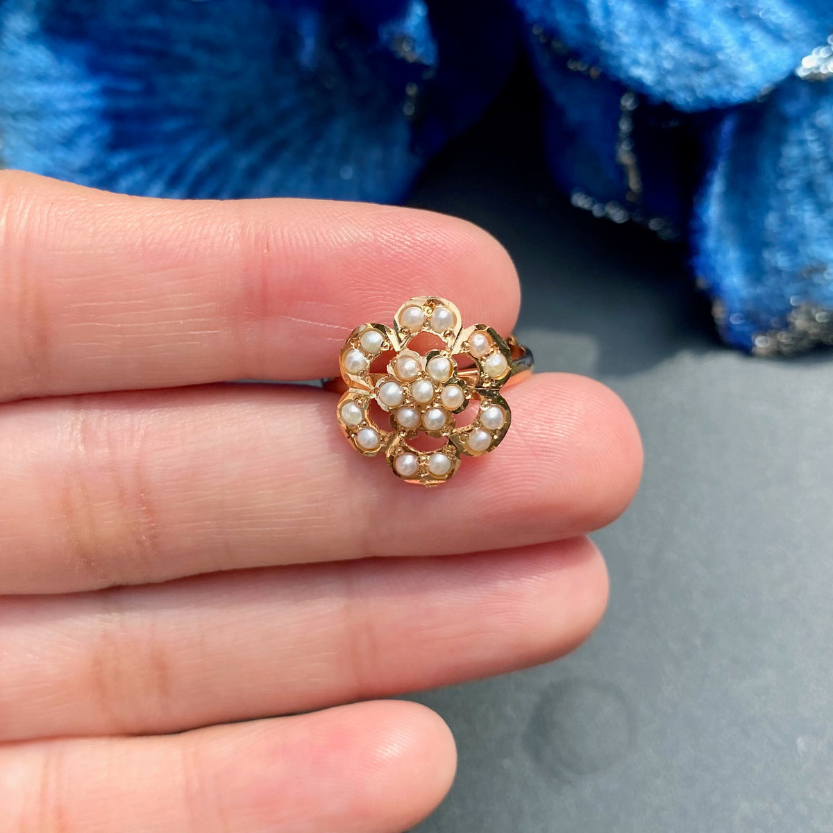 Dainty Pearl Jadau Ring | 925 Silver Gold Plated LR 120