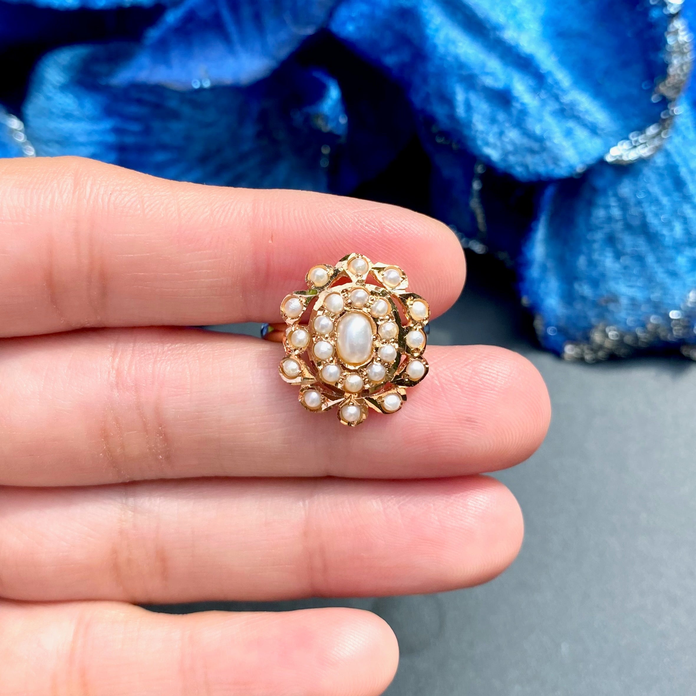Oval Shaped Pearl Jadau Ring | 925 Silver Gold Plated LR 121