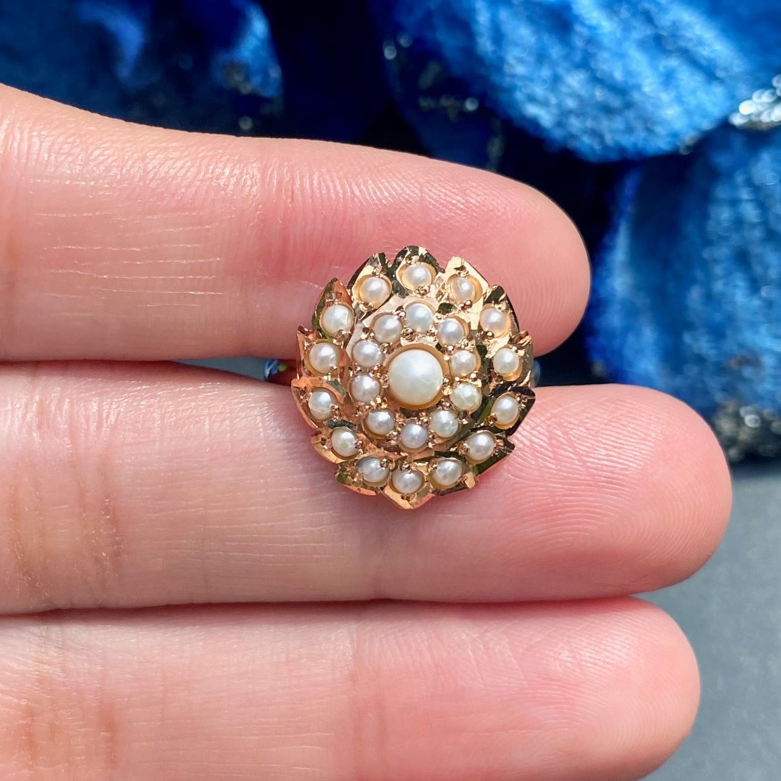Dainty Pearl Jadau Ring | 925 Silver Gold Plated LR 122