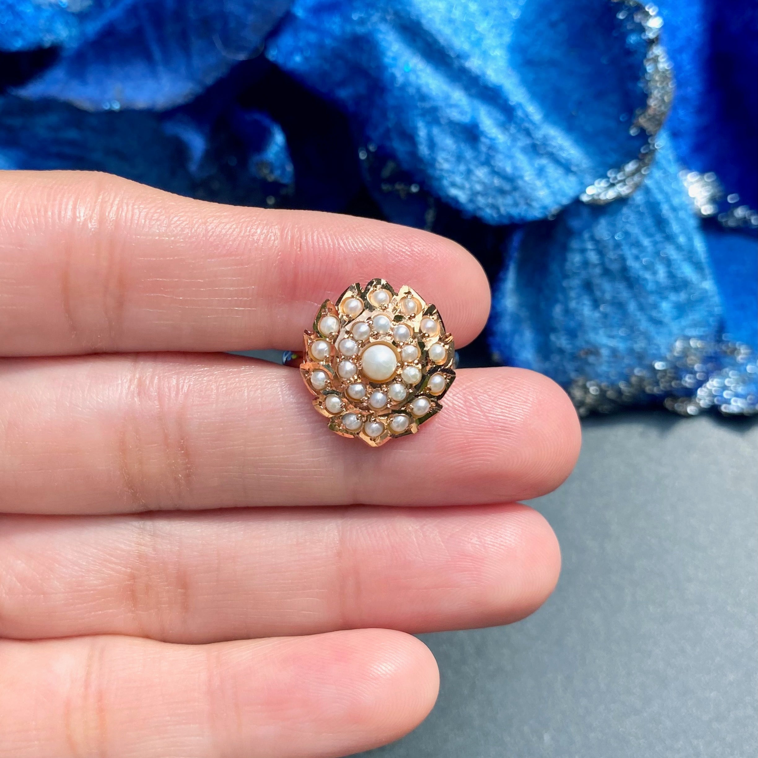 Dainty Pearl Jadau Ring | 925 Silver Gold Plated LR 122