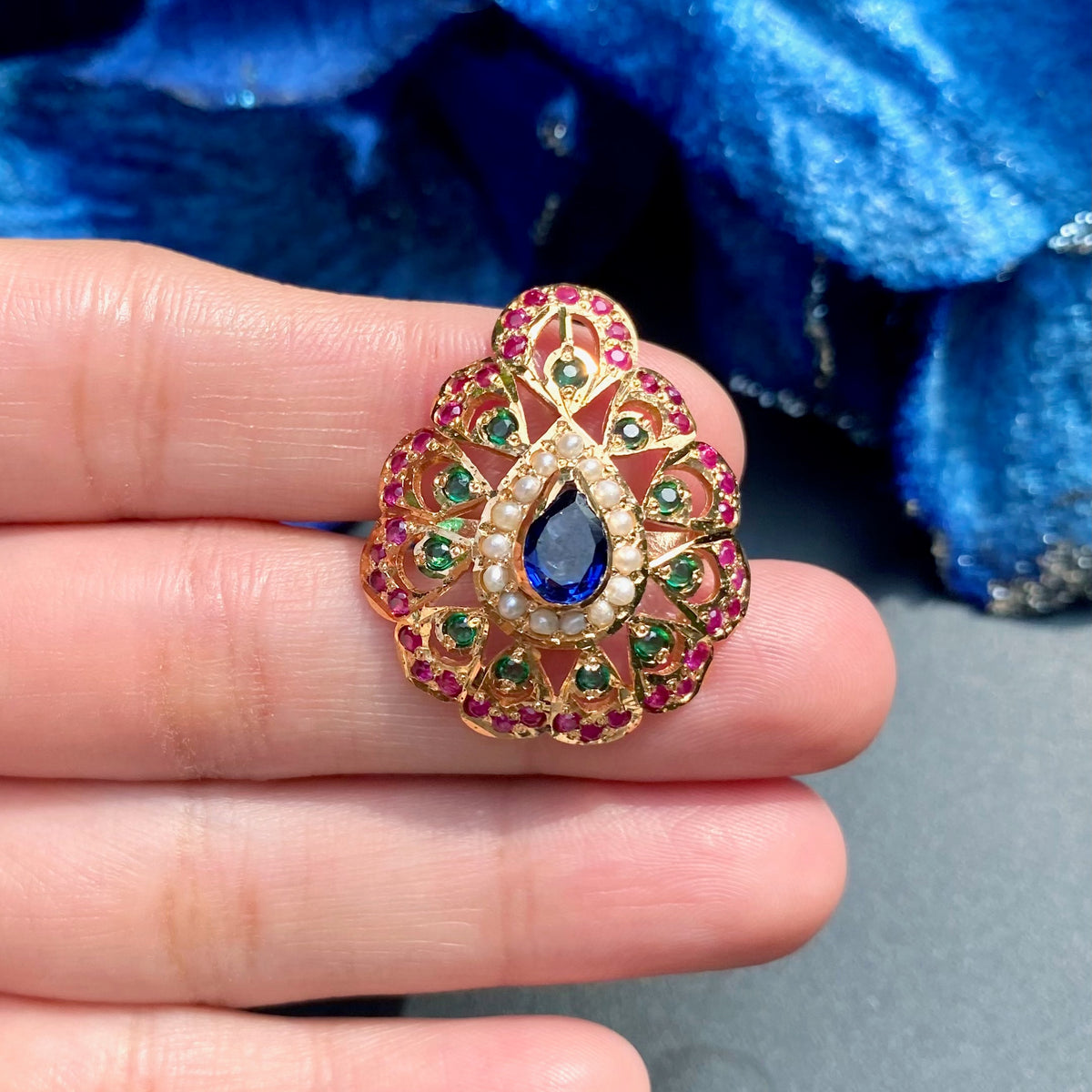 Exquisitive Multicolored Jadau Ring | 925 Silver Gold Plated LR 119
