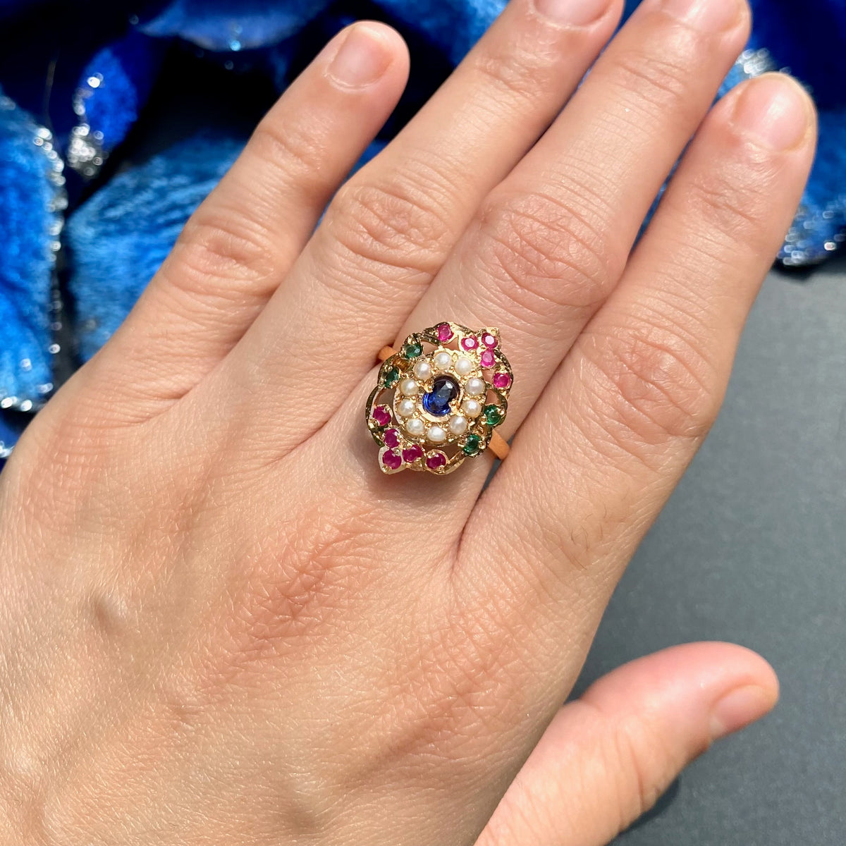Dainty Multicolored Jadau Ring | 925 Silver Gold Plated LR 126