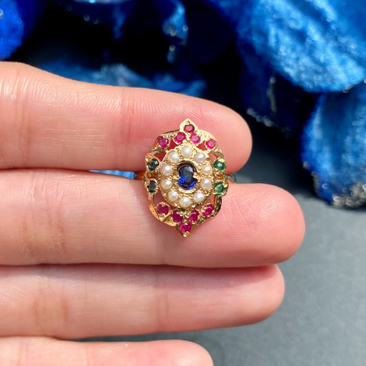 Dainty Multicolored Jadau Ring | 925 Silver Gold Plated LR 126