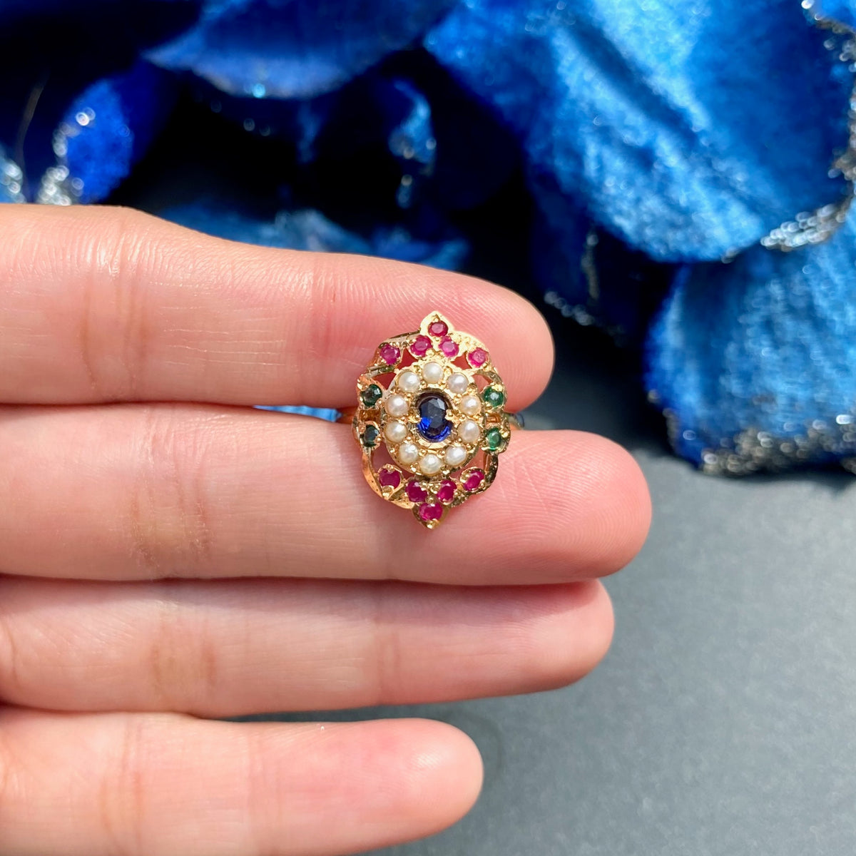 Dainty Multicolored Jadau Ring | 925 Silver Gold Plated LR 126