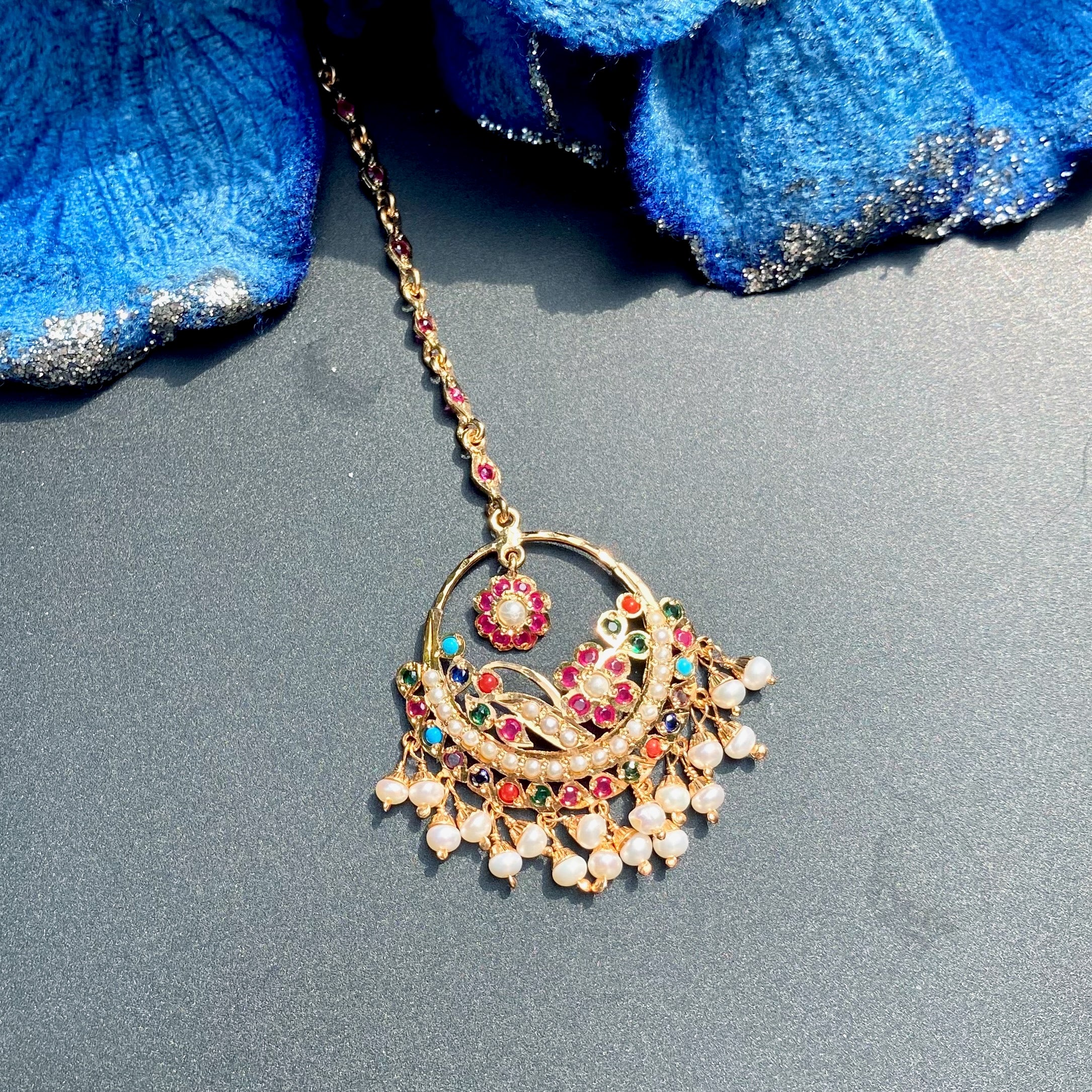 Navratna Jadau Teeka For Women | Gold Plated on 925 Silver TK 105