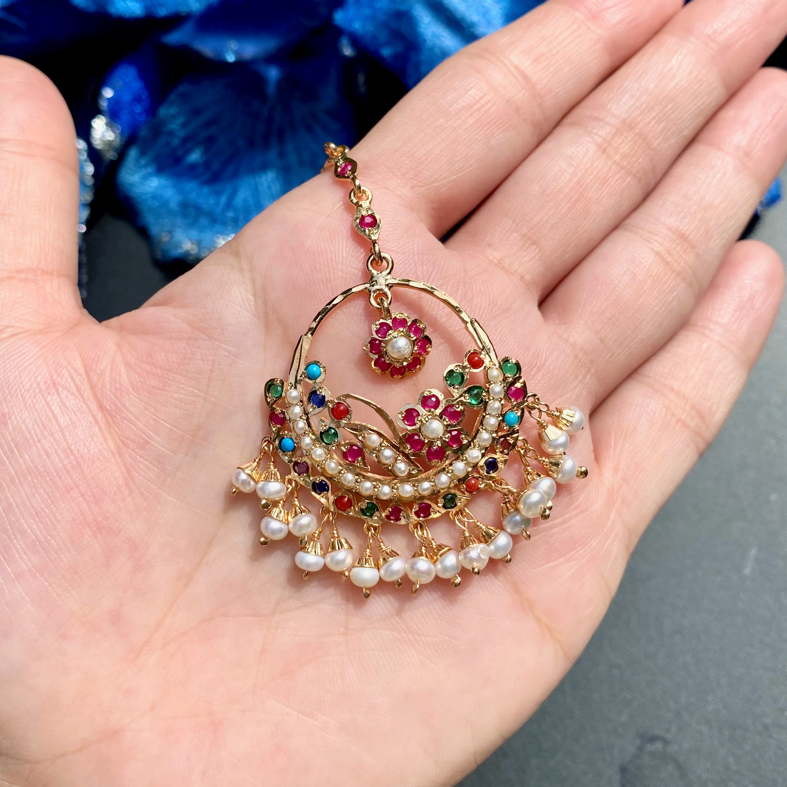 Navratna Jadau Teeka For Women | Gold Plated on 925 Silver TK 105