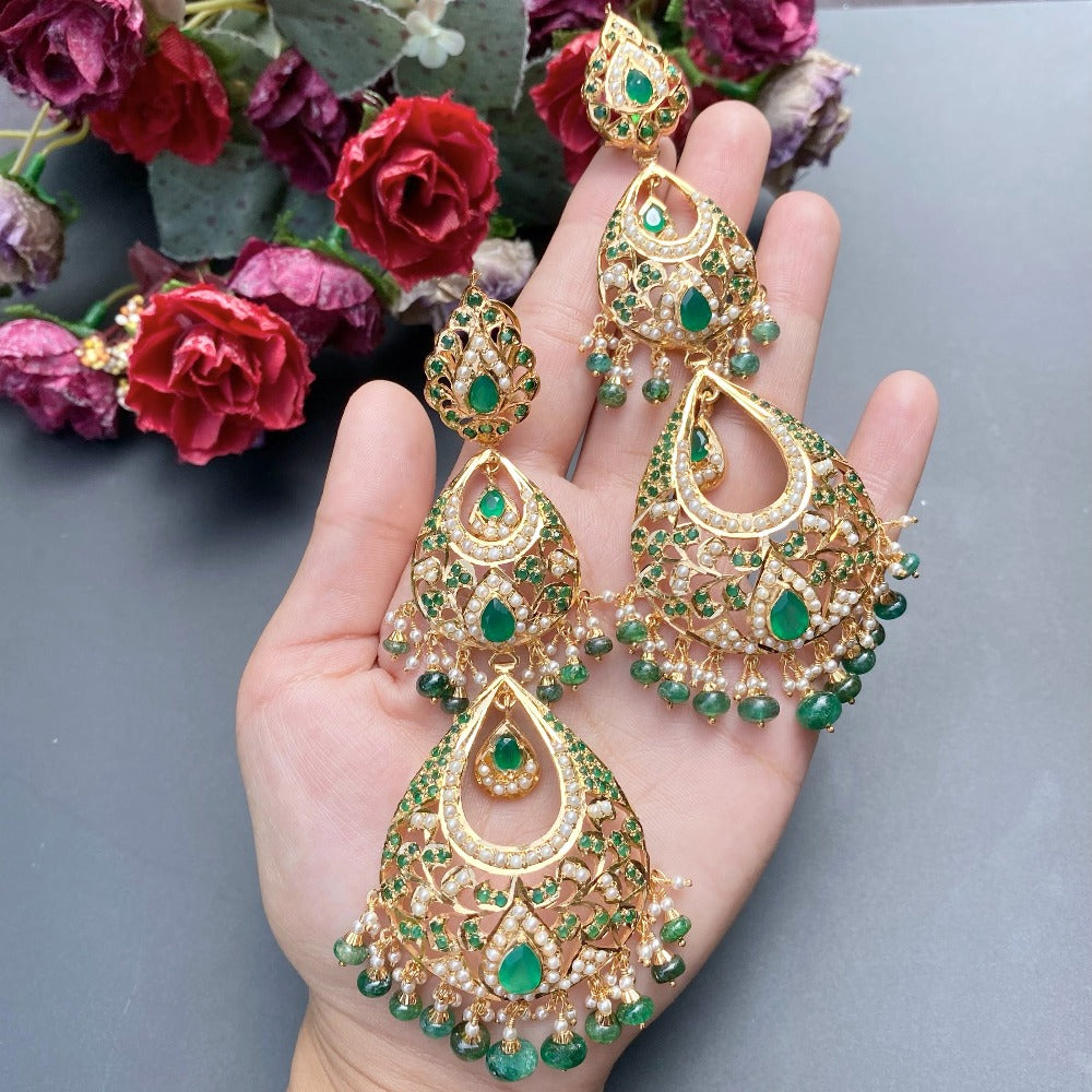 Shop Rubans Gold Plated AD Studded Peach Colour Chandbali Earrings Online  at Rubans