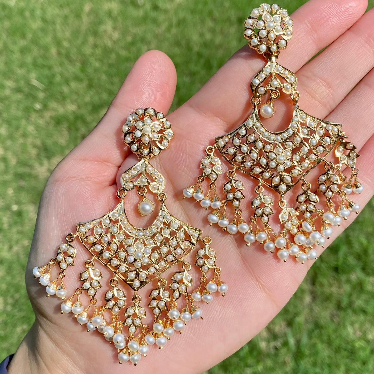 Pearl-Studded Chandbali Dangler Earrings | Gold Plated on 925 Silver ER 772