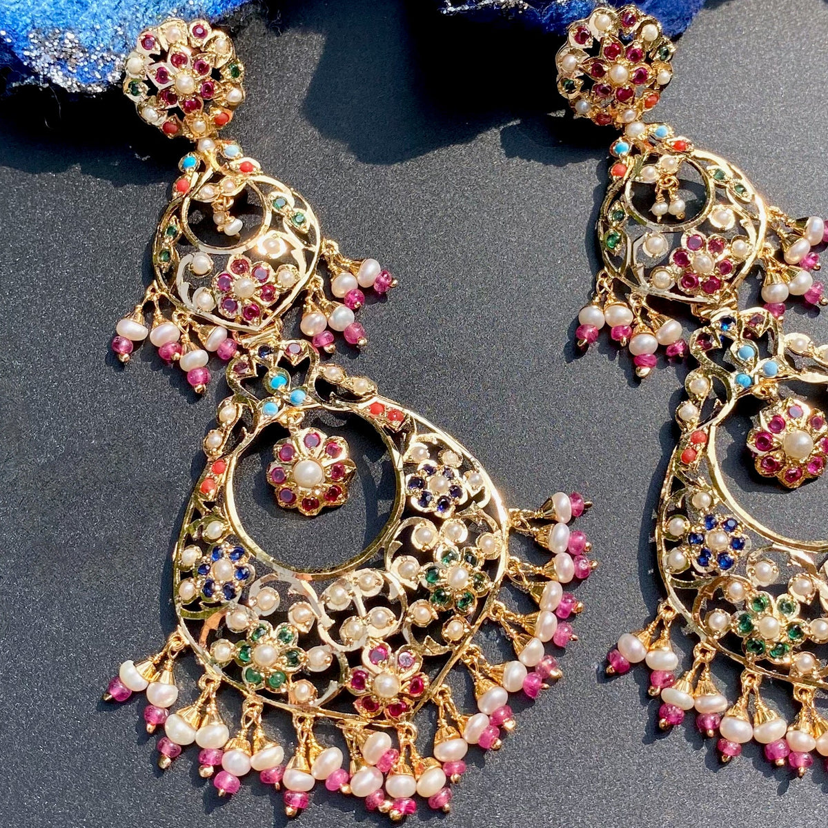 Multicolour Pearl Chandbali Dangler Earrings ER 770