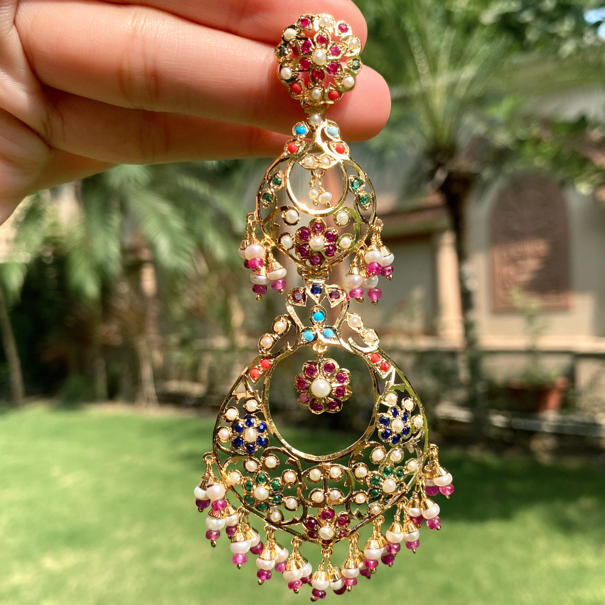 Multicolour Pearl Chandbali Dangler Earrings ER 770