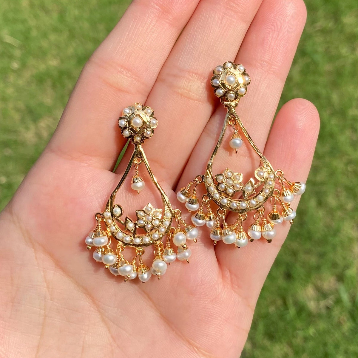 Pearl Floral Drop Earrings | Gold Plated on 925 Silver ER 771