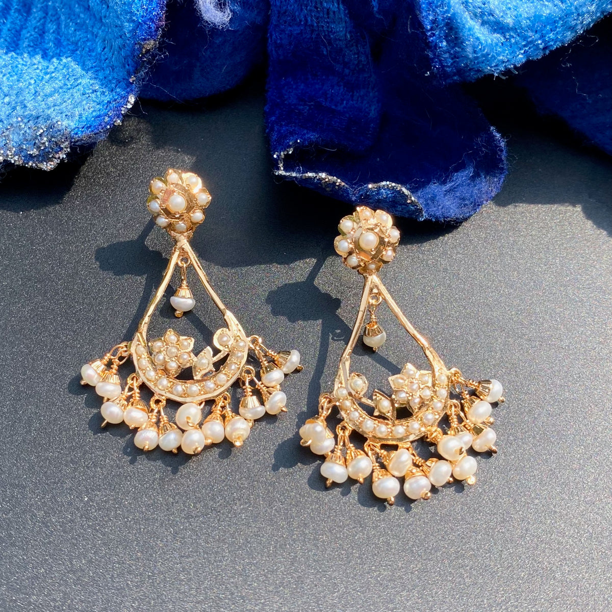 Pearl Floral Drop Earrings | Gold Plated on 925 Silver ER 771