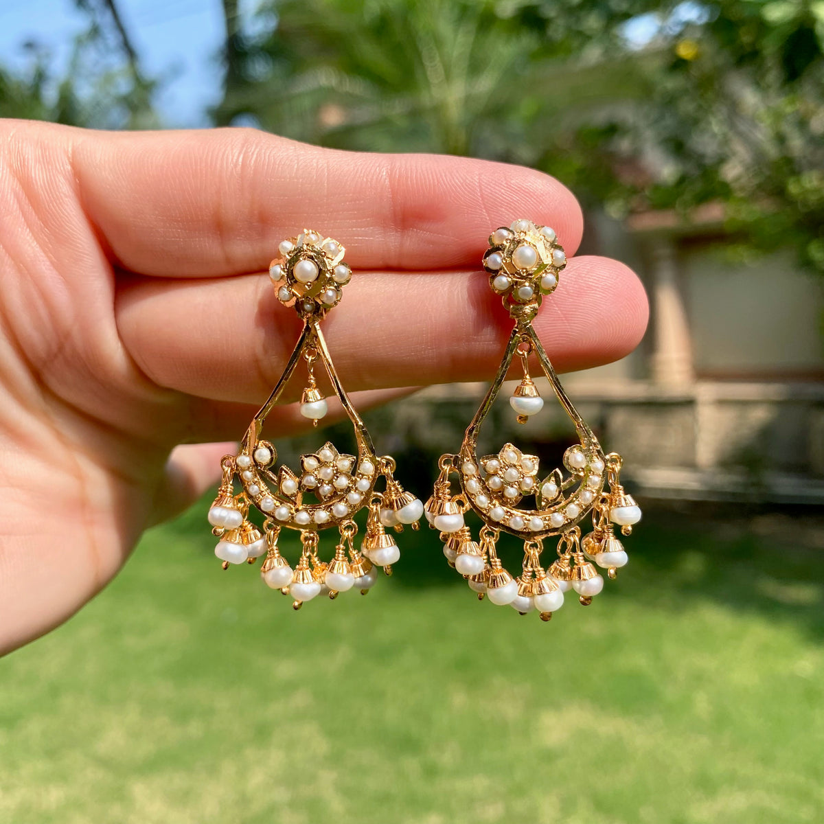 Pearl Floral Drop Earrings | Gold Plated on 925 Silver ER 771