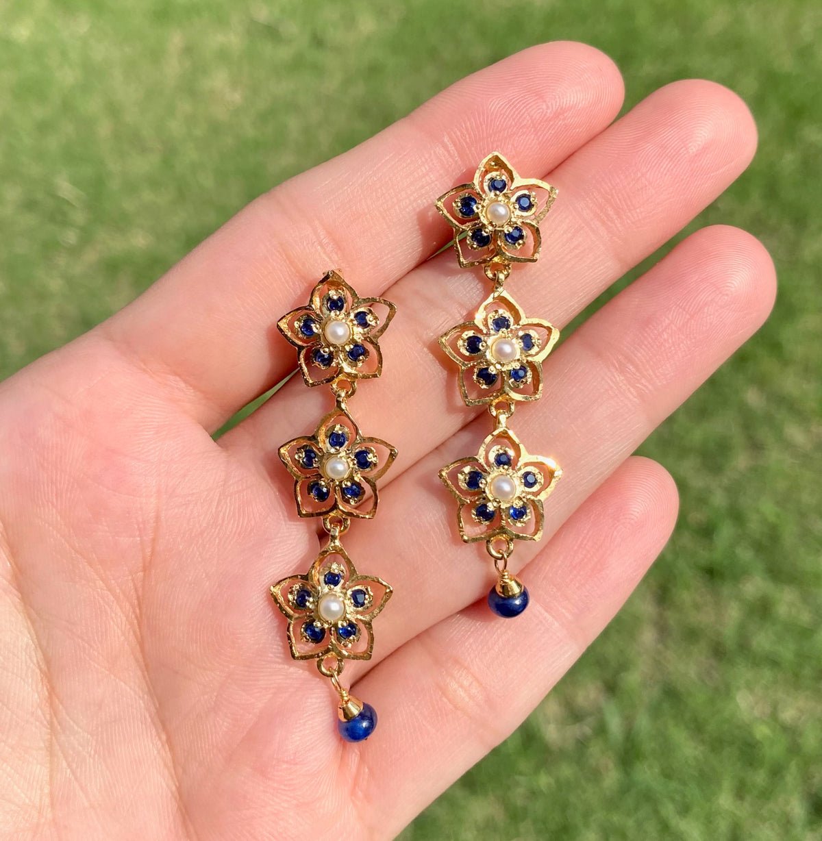Blue Stone Floral Drop Earring | Gold Platedon 925 ER 774