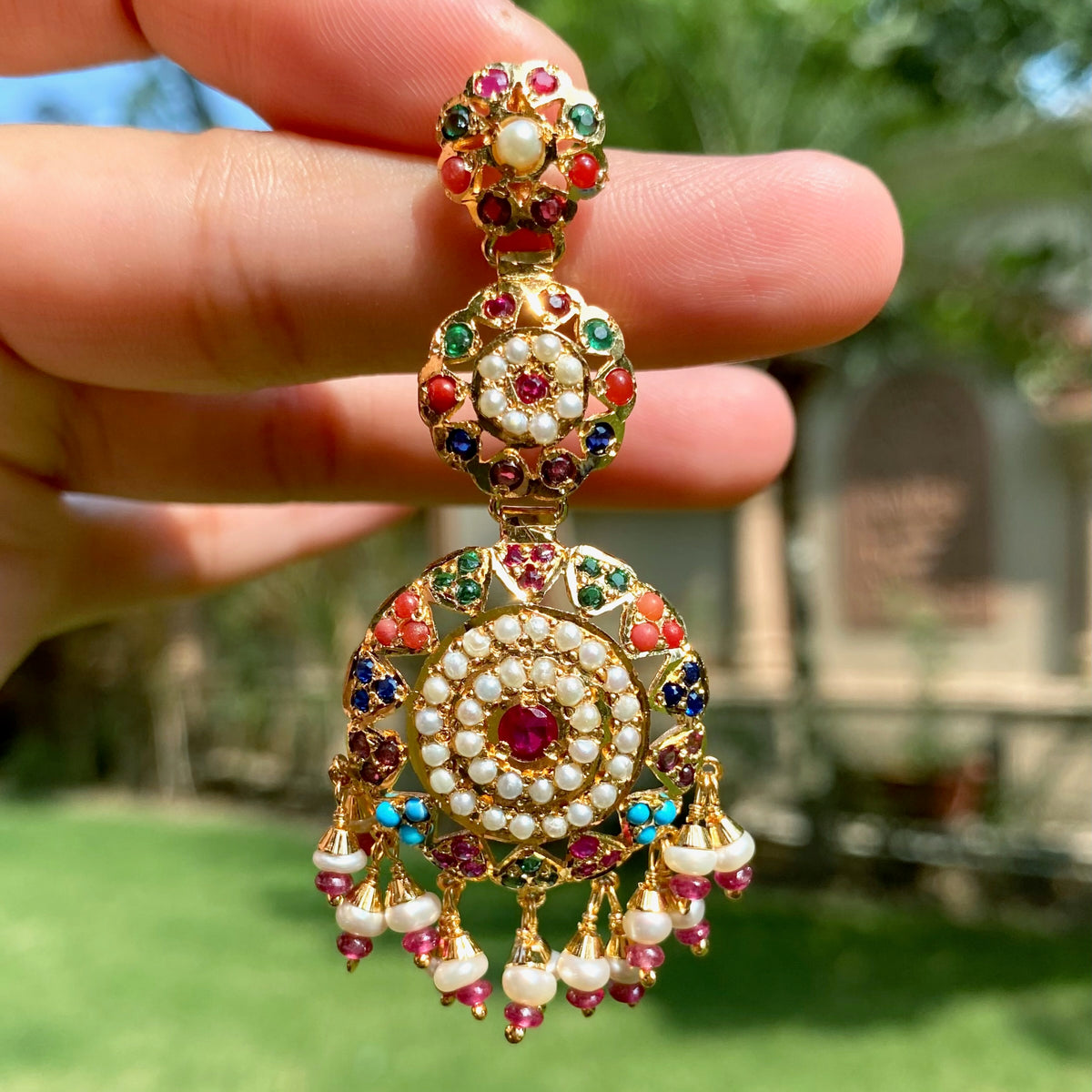Multicoloured Jadau Danglers | Punjabi Jewery on 925 Silver with Gold Plating ER 775