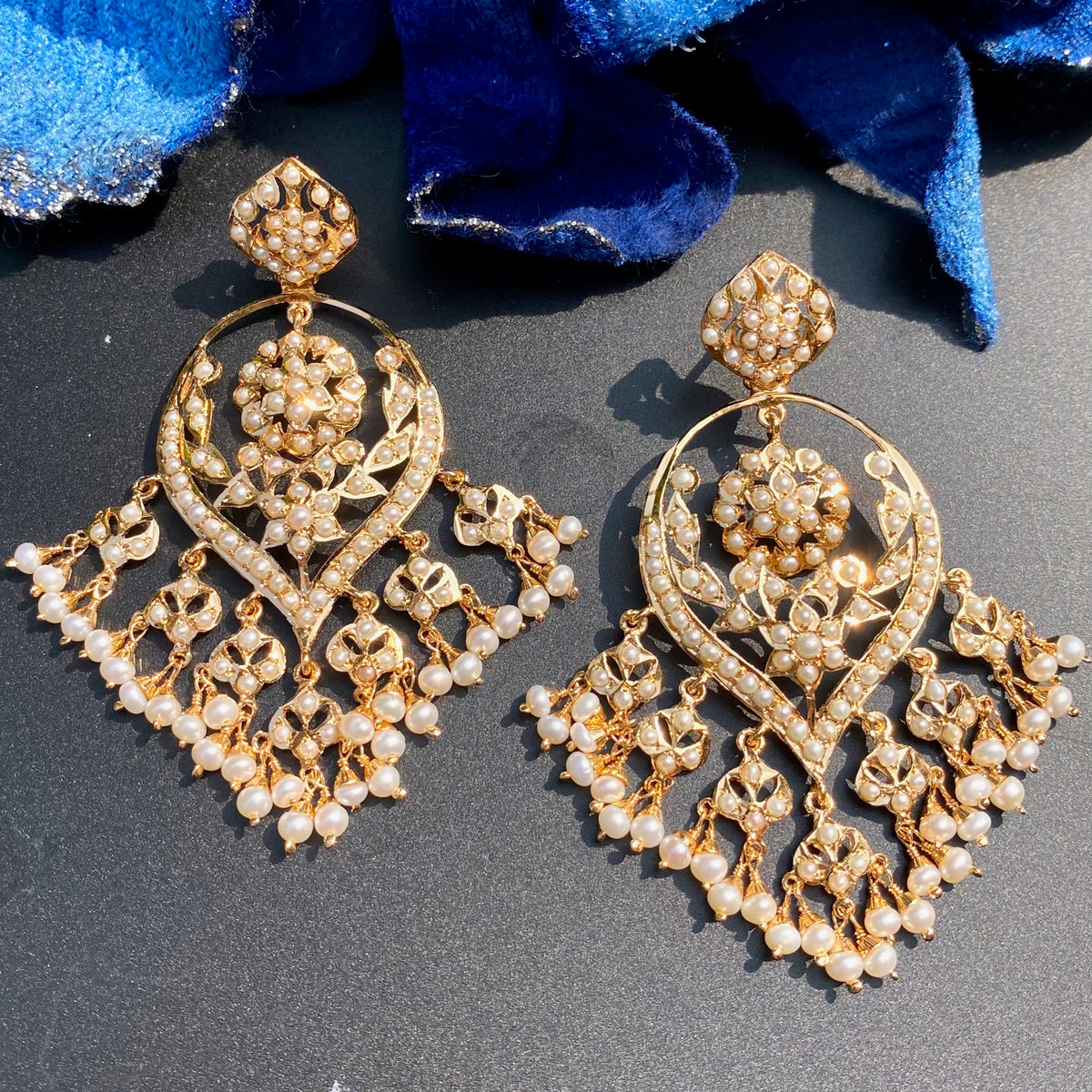 Statement Pearl Lattice Chandbali Earring | Embellished with Freshwater Pearls on Silver ER 779