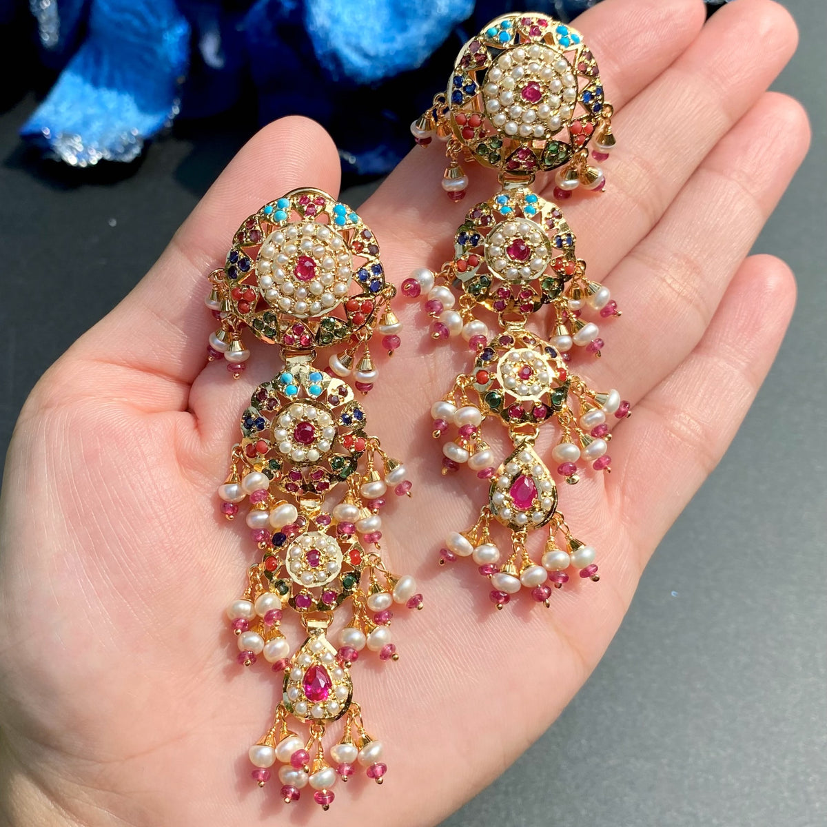 Multicolour Jadau Floral Dangler Earrings ER 780
