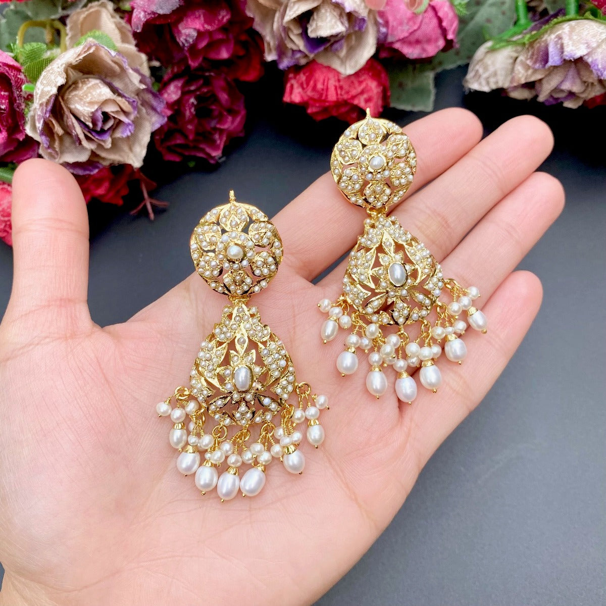 rajasthani jadau earrings with pearls