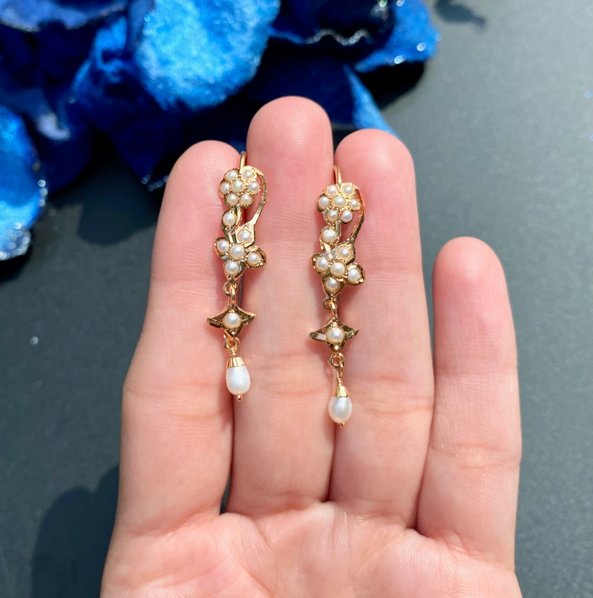 Minimal Pearl Floral Drop Earrings ER 784