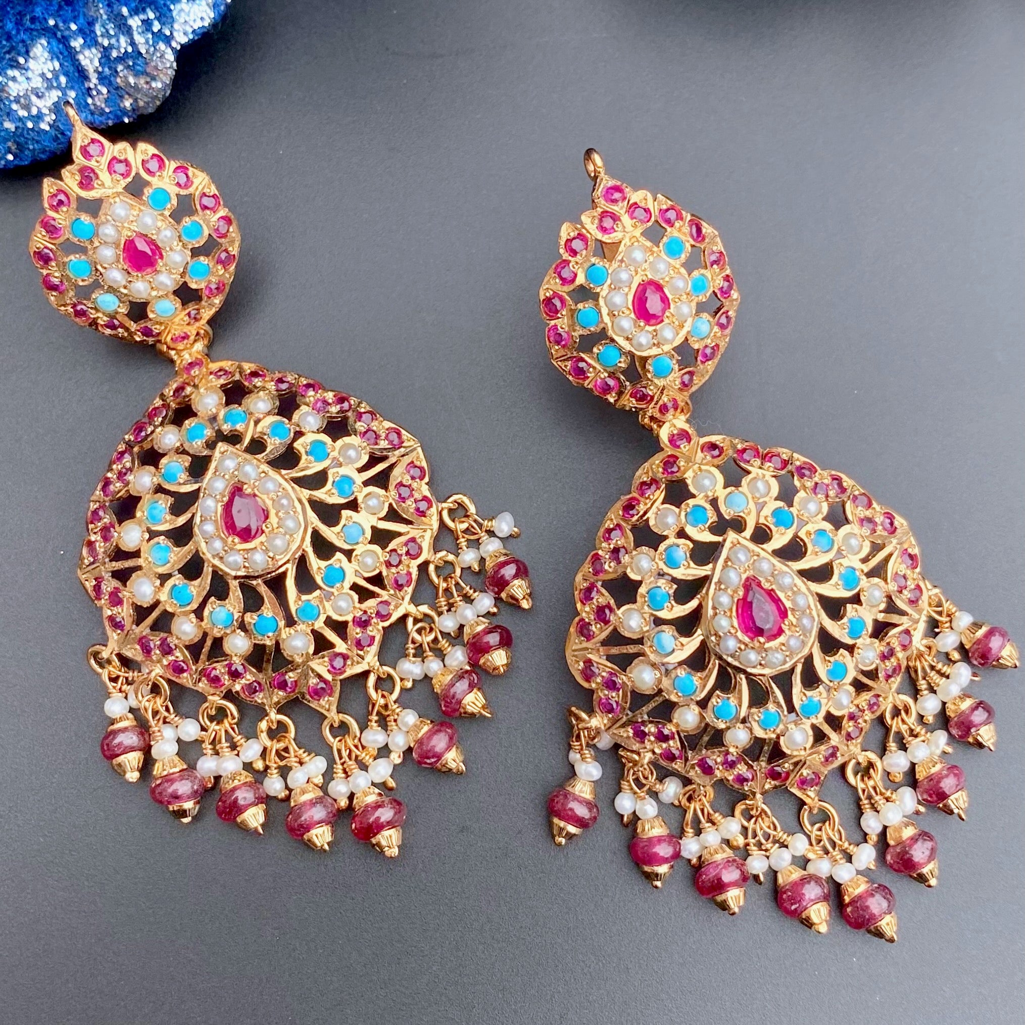 Ruby Turquoise Earrings | Classic Jadau Earrings | Handcrafted Jewellery | ER 685