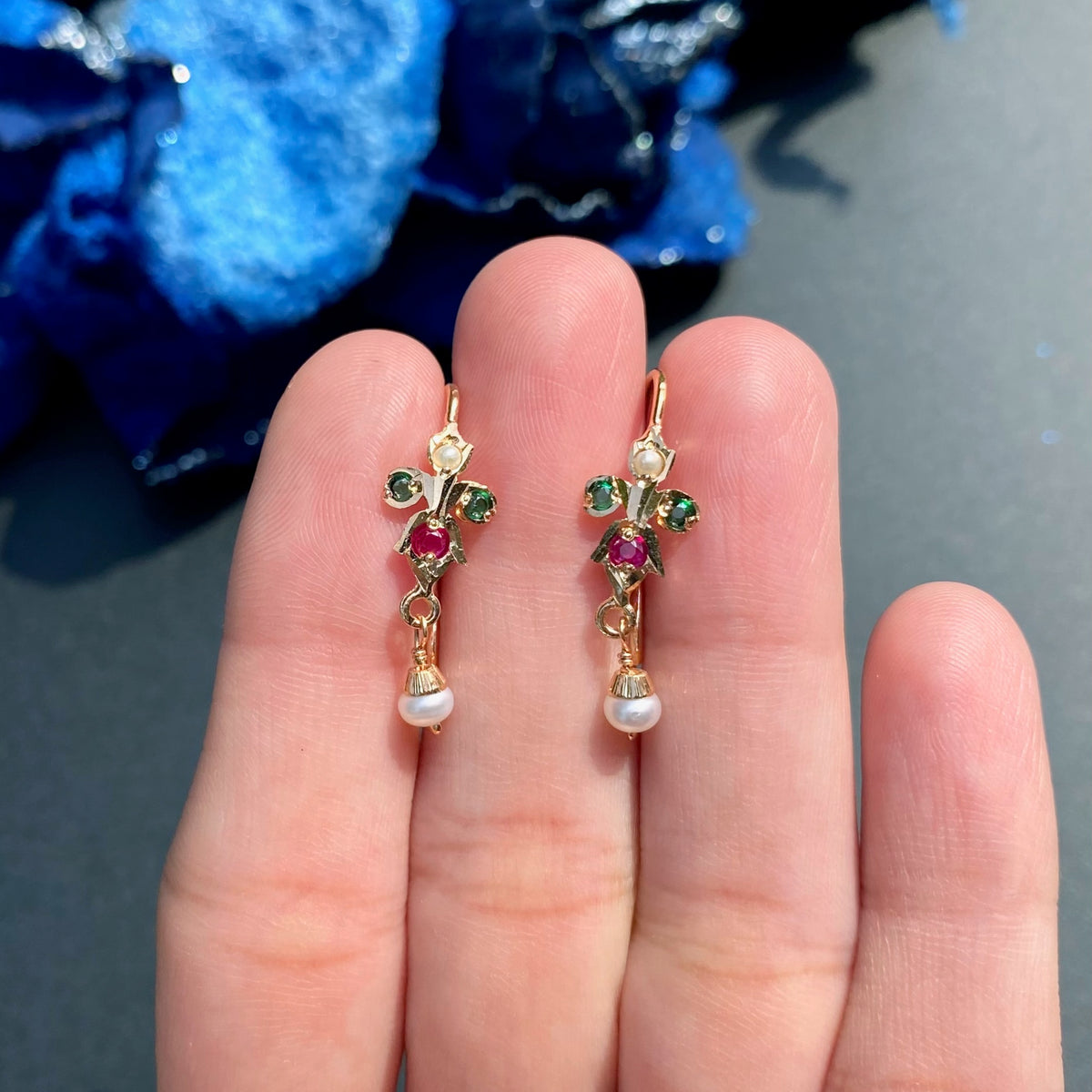 Minimal Green And Pink Stone Fish Hook Earrings ER 778