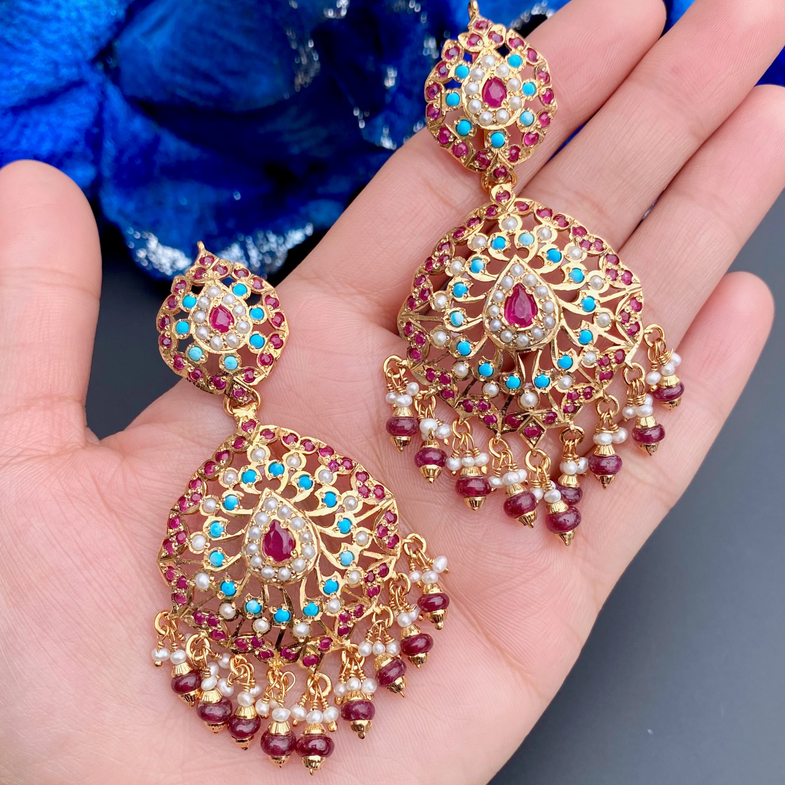 Ruby Turquoise Earrings | Classic Jadau Earrings | Handcrafted Jewellery | ER 685