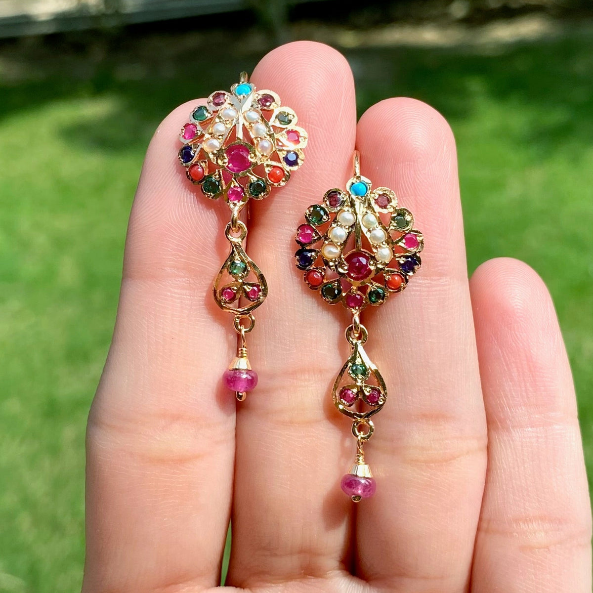 Multicolour Floral Drop Earrings | Fishhook Closure Jadau Earrings ER 785