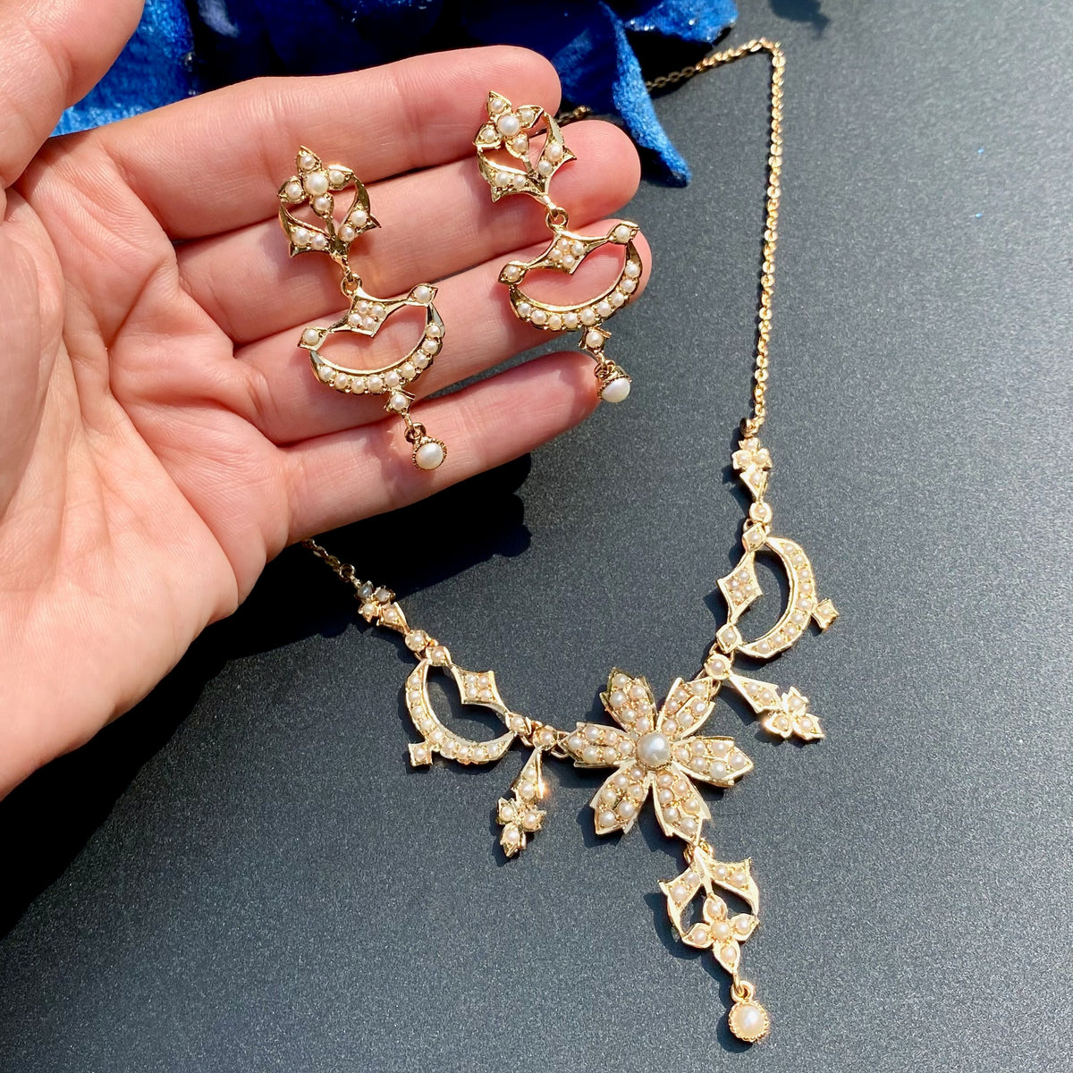 Old School Pearl Necklace Set | Gold Plated on 925 Silver NS 480