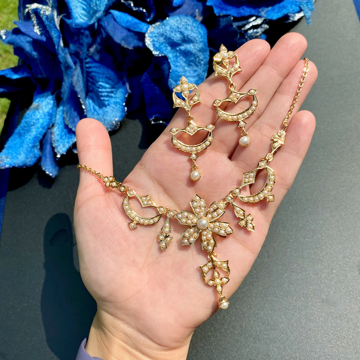 Old School Pearl Necklace Set | Gold Plated on 925 Silver NS 480