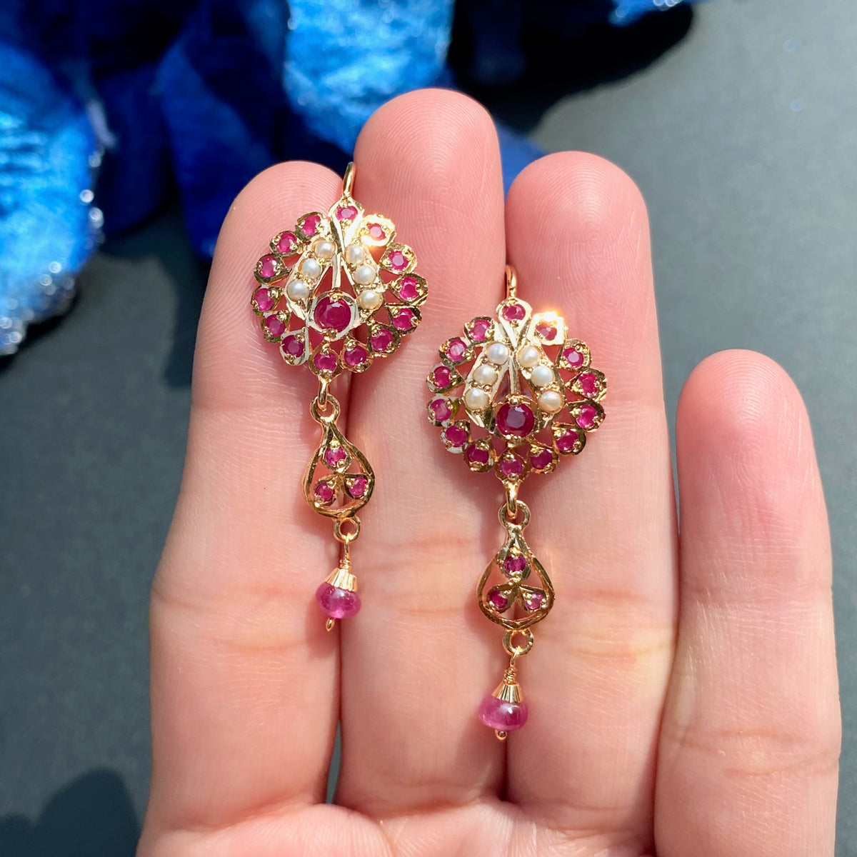 Pink Stone Pearl Floral Drop Earrings ER 783