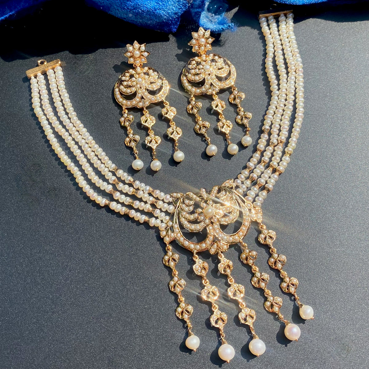 Freshwater Pearl Multi-Strand Choker Set in Gold-Plated 925 Silver NS 486