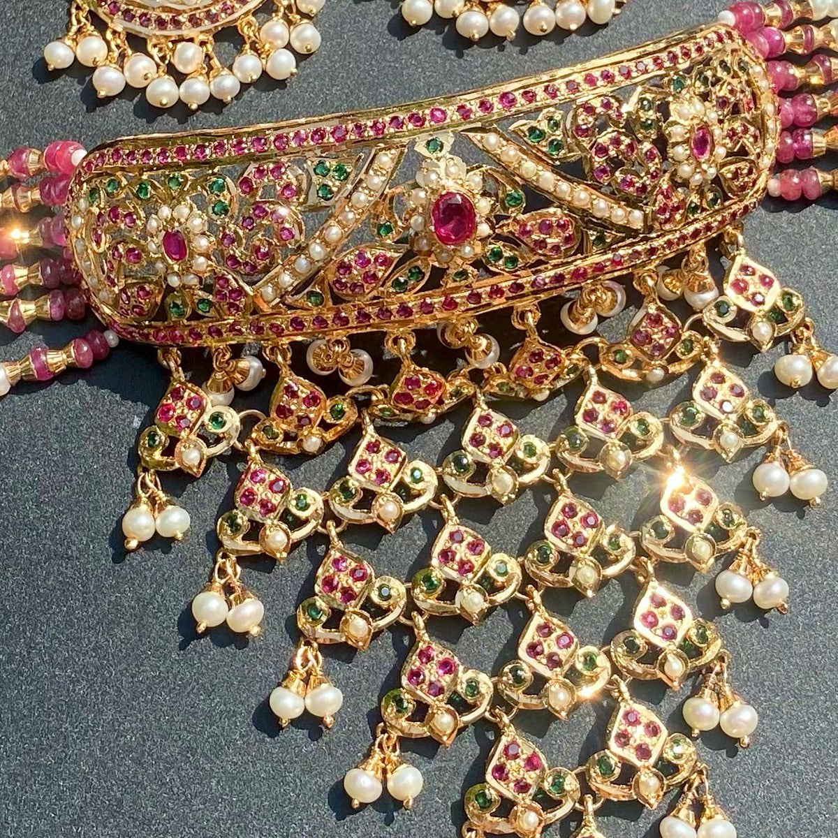 Bridal Jadau Choker Necklace with Chandbali Earrings | Gold Plated on Silver NS 485