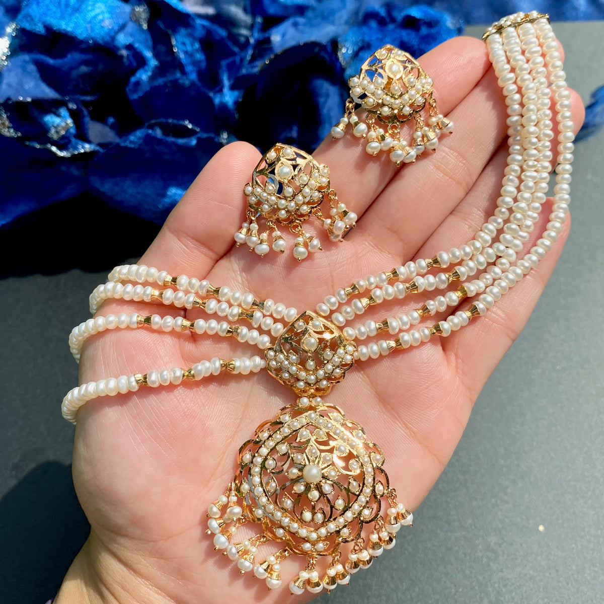Freshwater Pearl Floral Choker Set in Gold-Plated 925 Silver NS 490