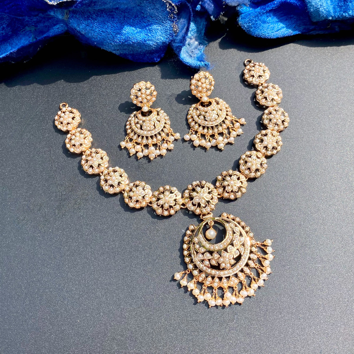 Exquisite Pearl Necklace Set on Gold Plated Sterling Silver NS 482