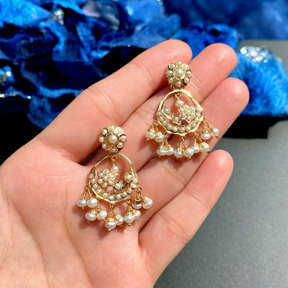 Freshwater Pearl Chandbali Choker Set in Gold-Plated 925 Silver NS 488