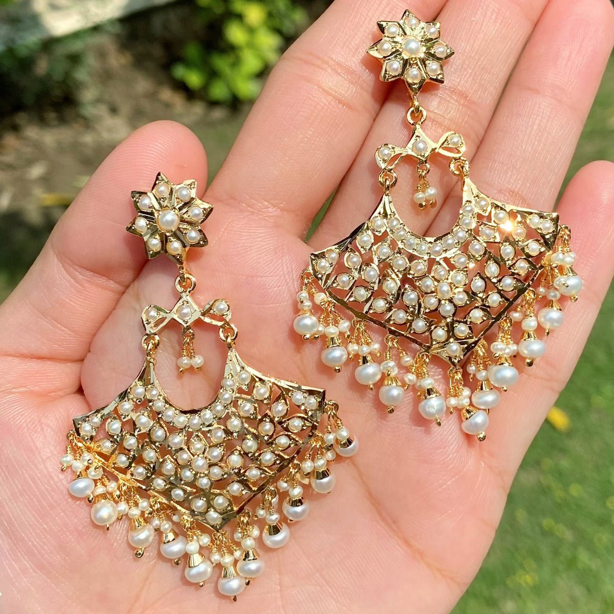 Pearl Jadau Chandbali Earrings in Gold-Plated Silver ER 791