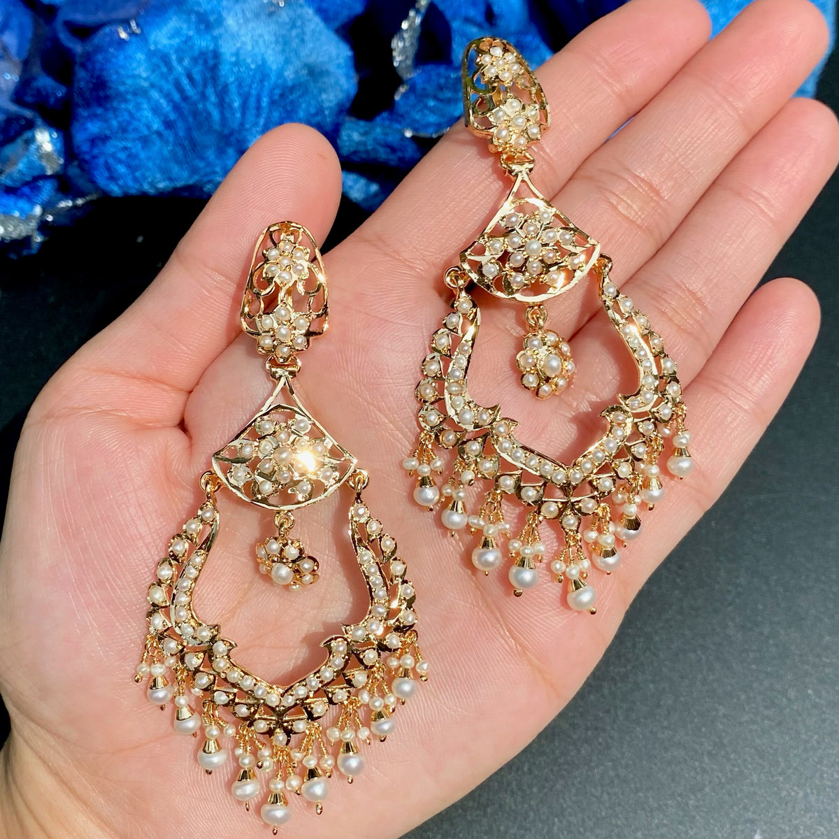 Long Chandbali Styled Jadau Earrings | 925 Silver Gold Plated ER 794