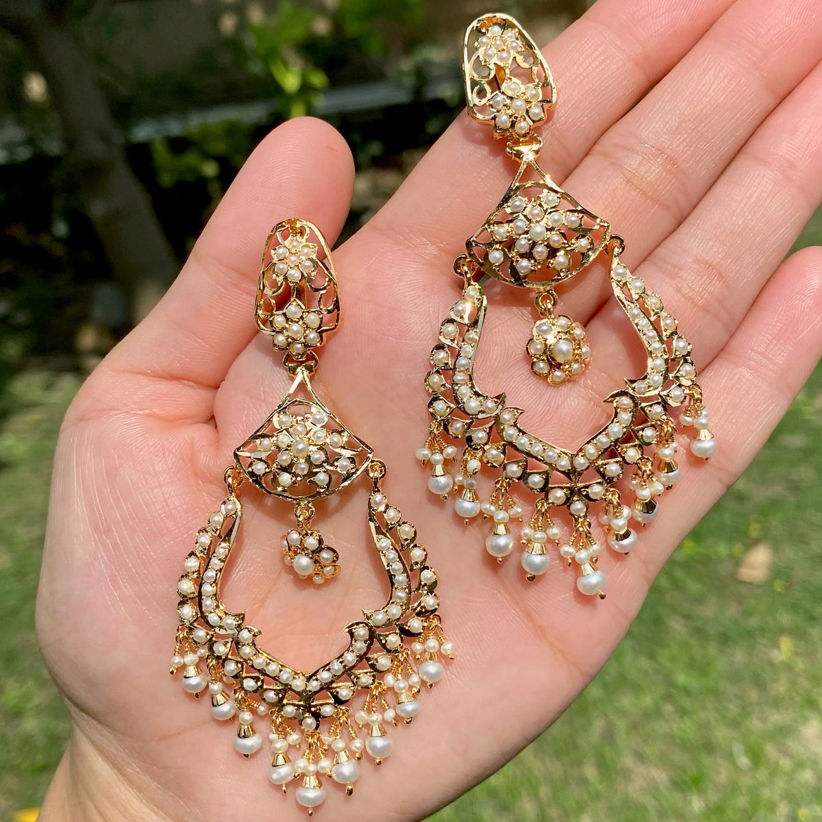 Long Chandbali Styled Jadau Earrings | 925 Silver Gold Plated ER 794