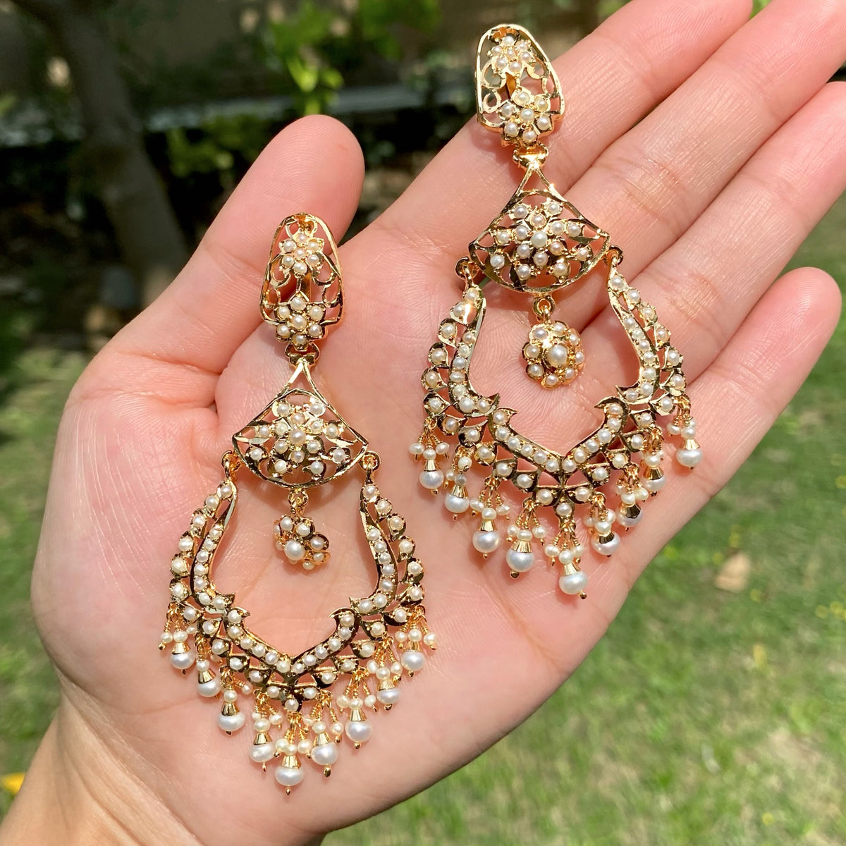 Long Chandbali Styled Jadau Earrings | 925 Silver Gold Plated ER 794