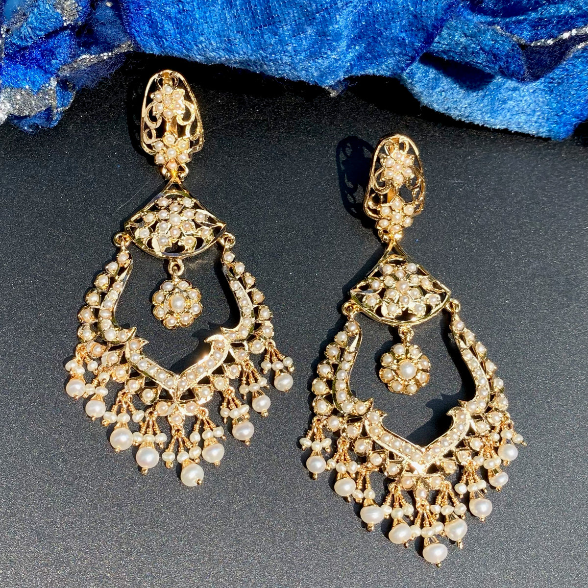 Long Chandbali Styled Jadau Earrings | 925 Silver Gold Plated ER 794