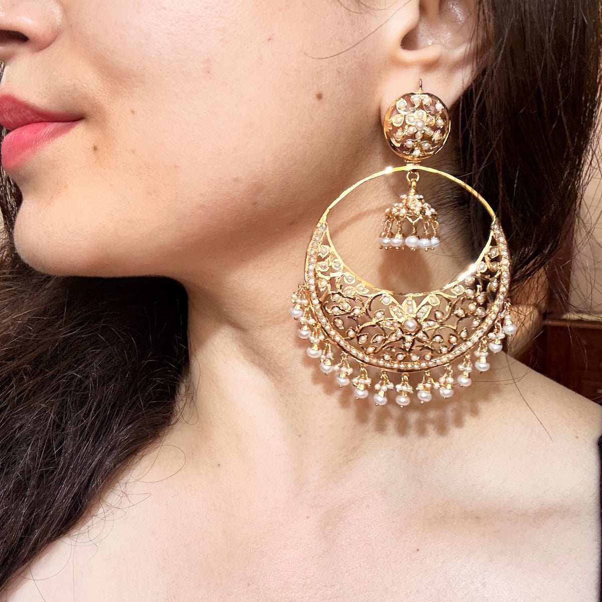 Magnificient Pearl Chandbal with Jhumki Inside | Gold Plated on 925 Silver ER 787