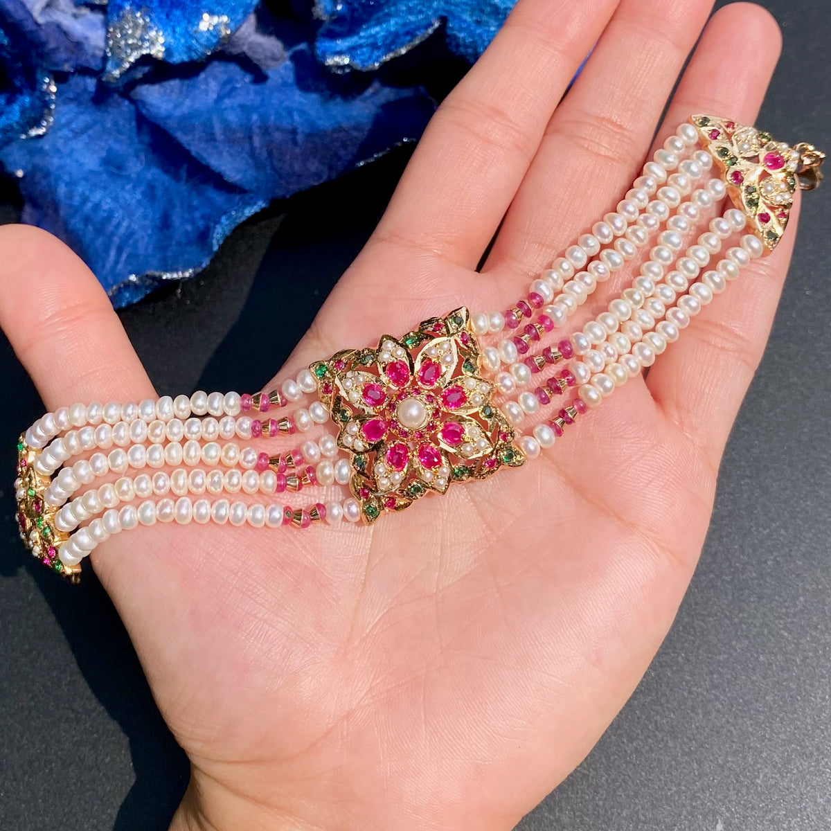 Multicolored Punjabi Jadau Dasti Bracelet | Gold Plated on Silver BG 188