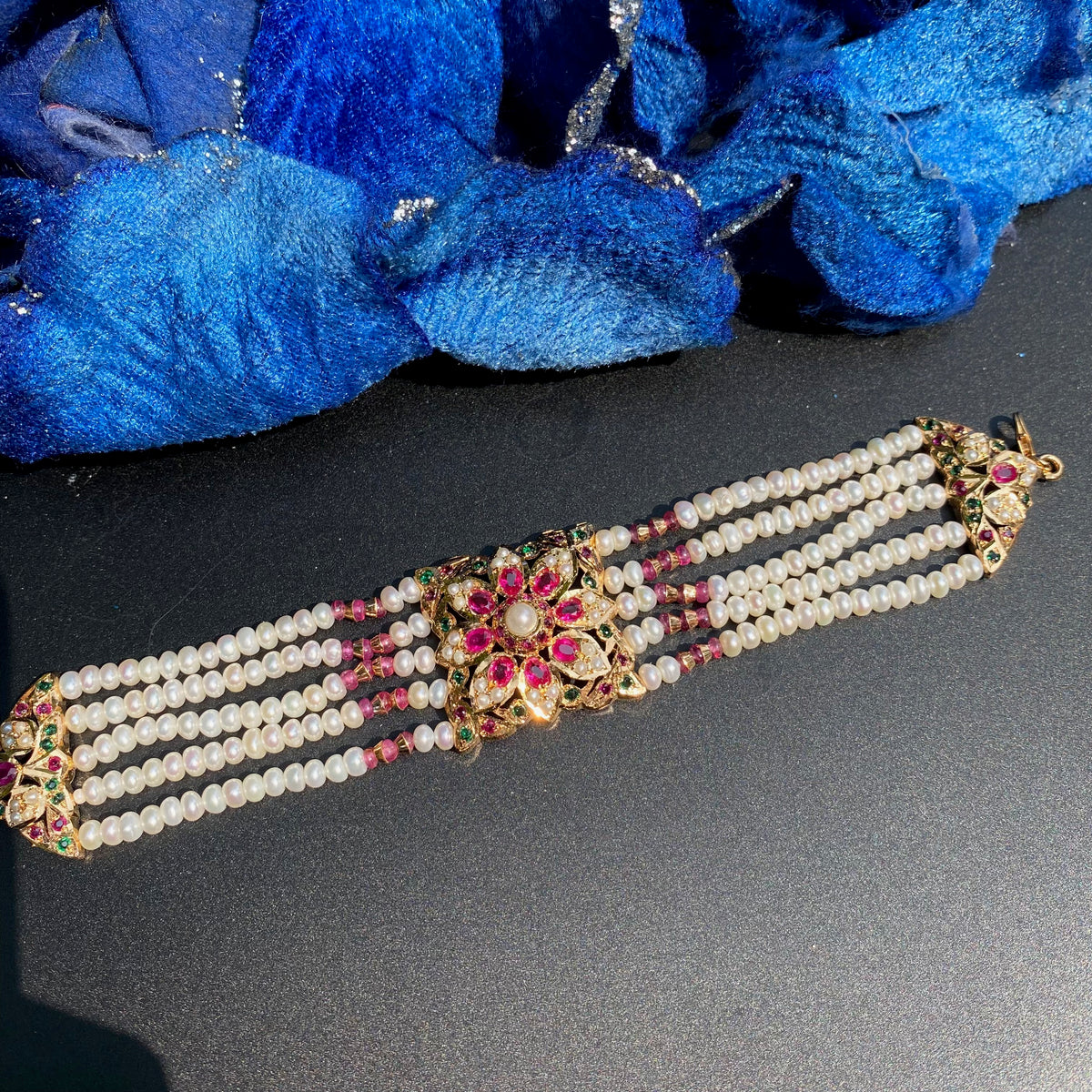 Multicolored Punjabi Jadau Dasti Bracelet | Gold Plated on Silver BG 188