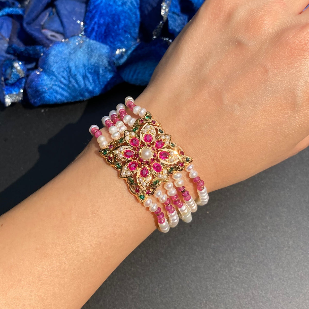 Multicolored Punjabi Jadau Dasti Bracelet | Gold Plated on Silver BG 188