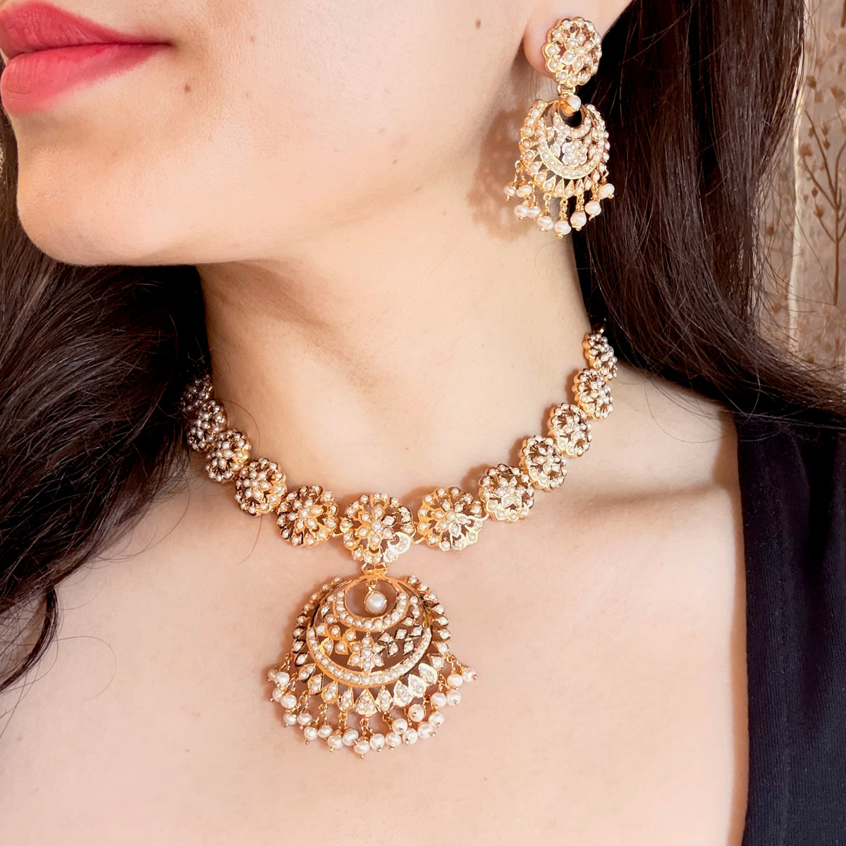 Exquisite Pearl Necklace Set on Gold Plated Sterling Silver NS 482