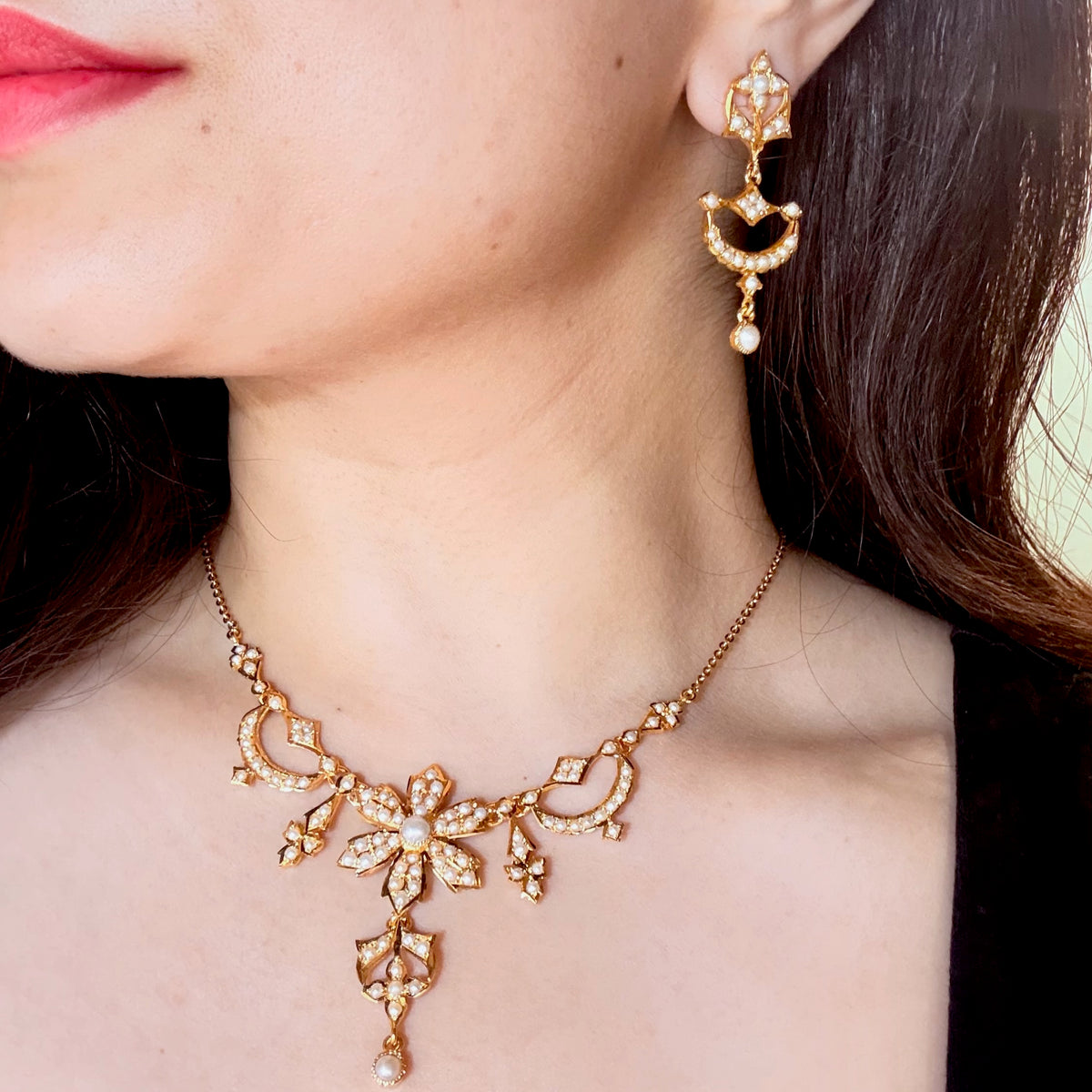 Old School Pearl Necklace Set | Gold Plated on 925 Silver NS 480