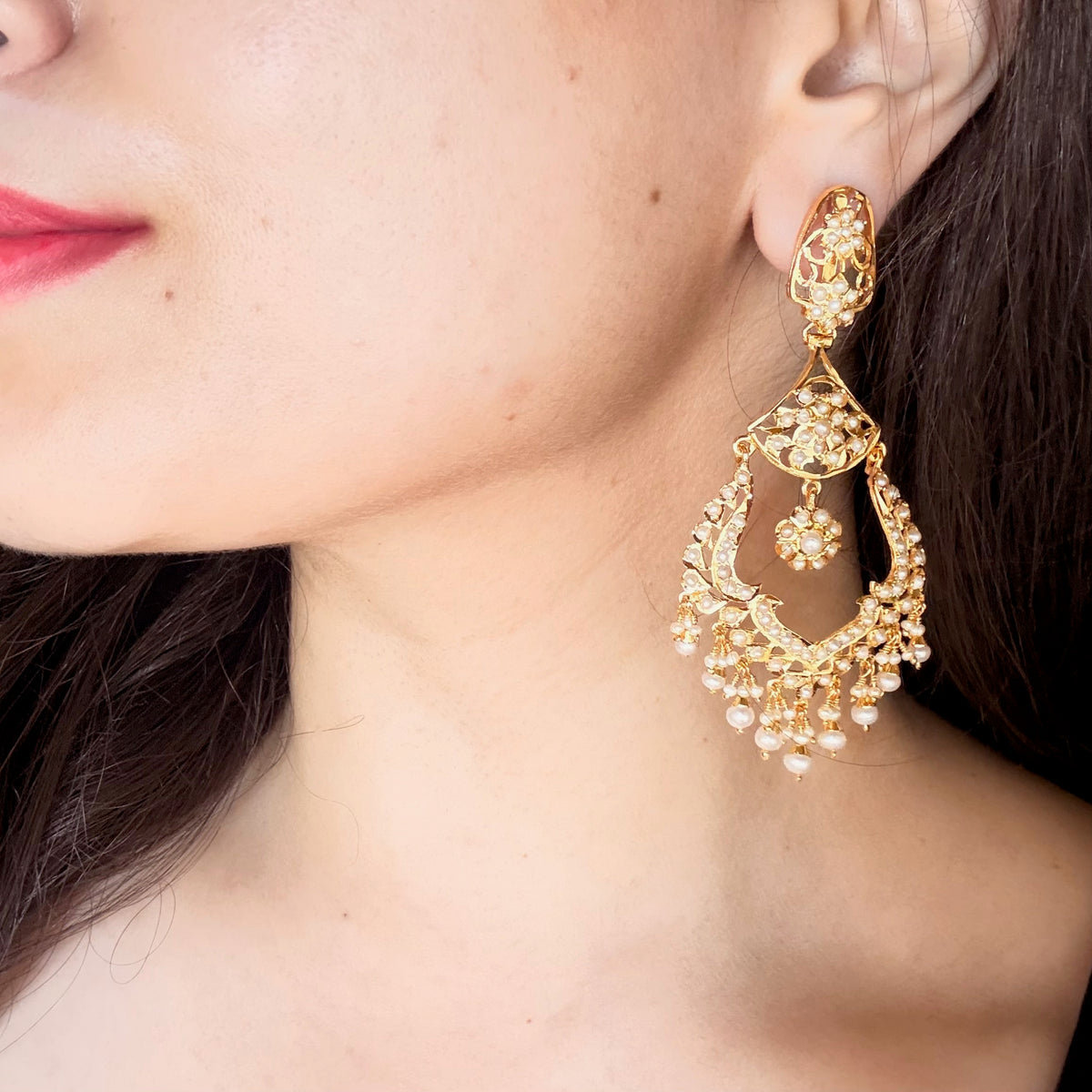 Long Chandbali Styled Jadau Earrings | 925 Silver Gold Plated ER 794