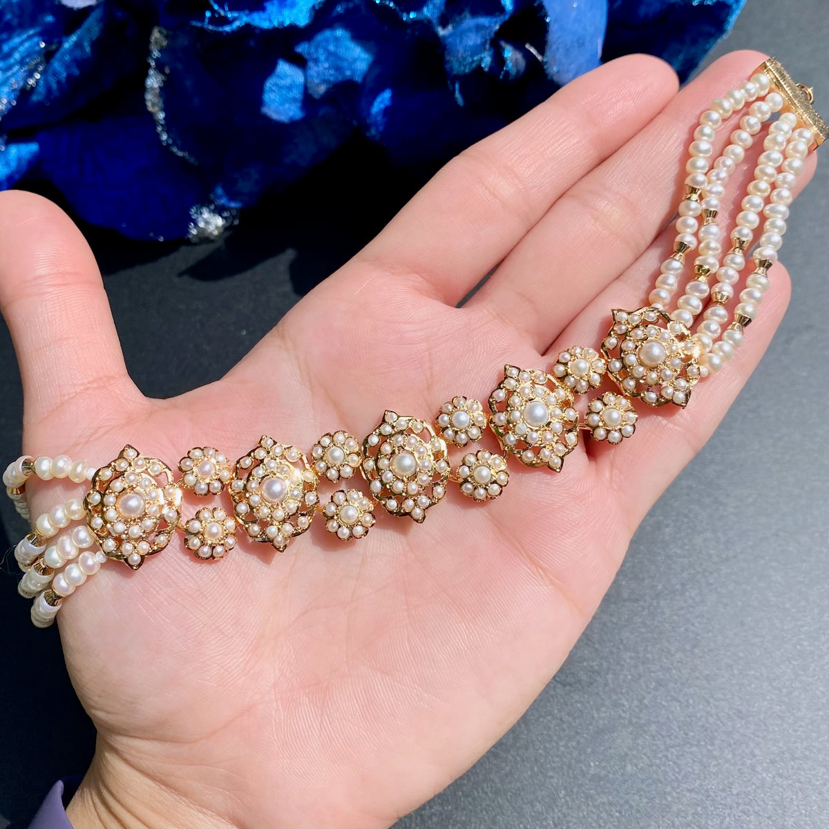 Elegant Pearl Choker Set Matched with Stud Earrings | Gold Plated on 925 Silver NS 497